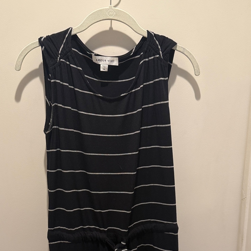 Amour Vert Black and White Striped Midi Dress